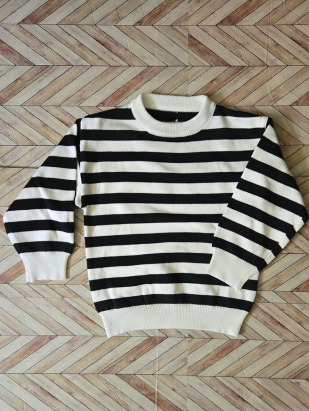 Kids Classic Black White Stripe Knit Sweater Long Sleeve Crewneck Boy Girl 4-5Y